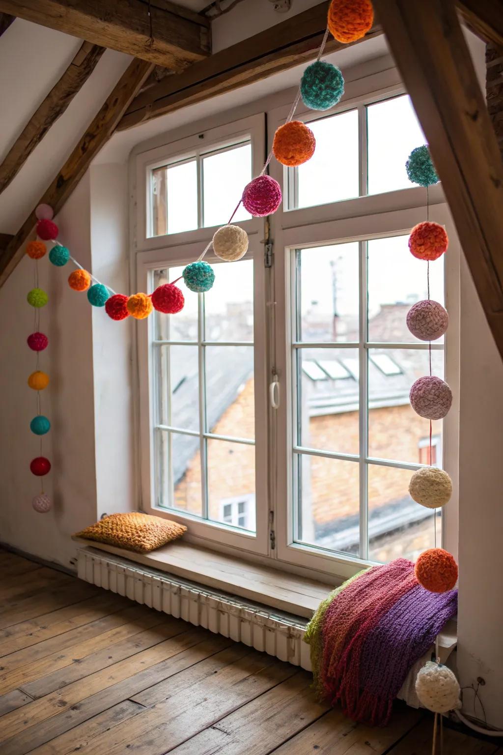 Yarn accents bring a personal touch to this window display.