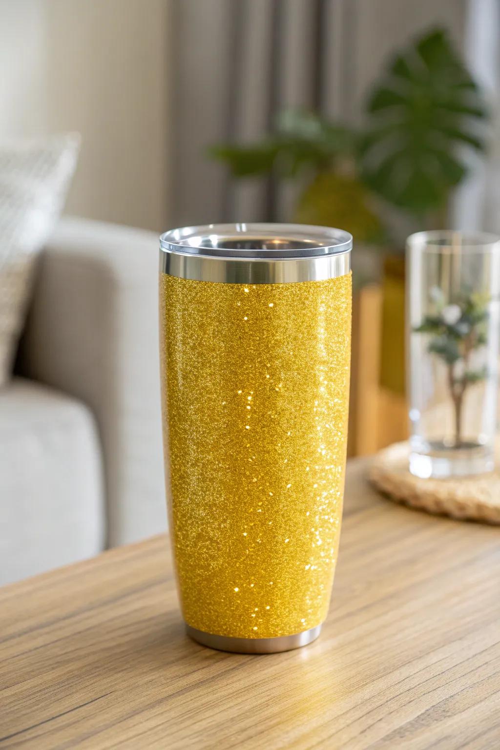 Sip in style with this minimalist yellow glitter tumbler, where everyday elegance meets handcrafted beauty.