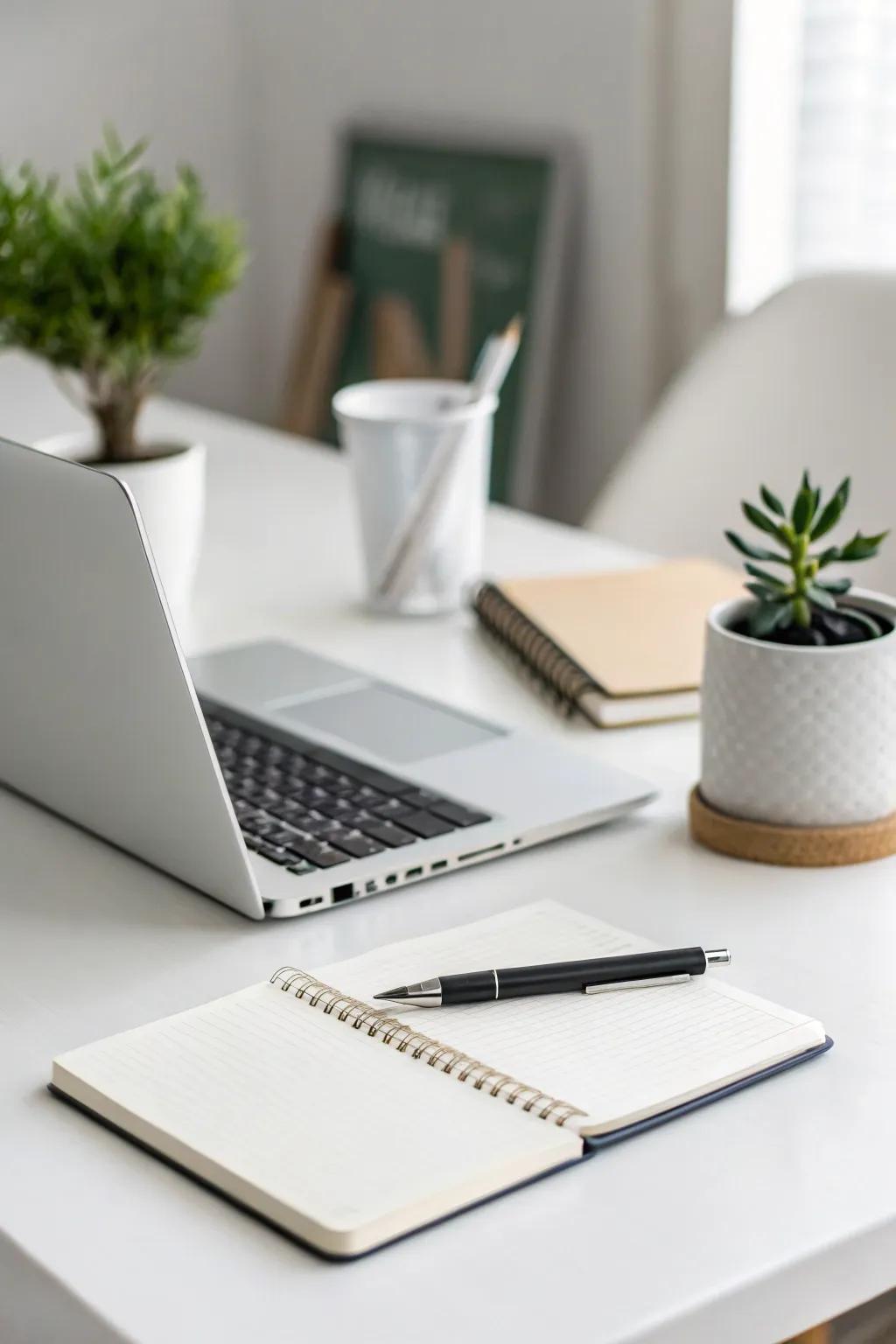 A minimalist desk design encourages focus and clarity.