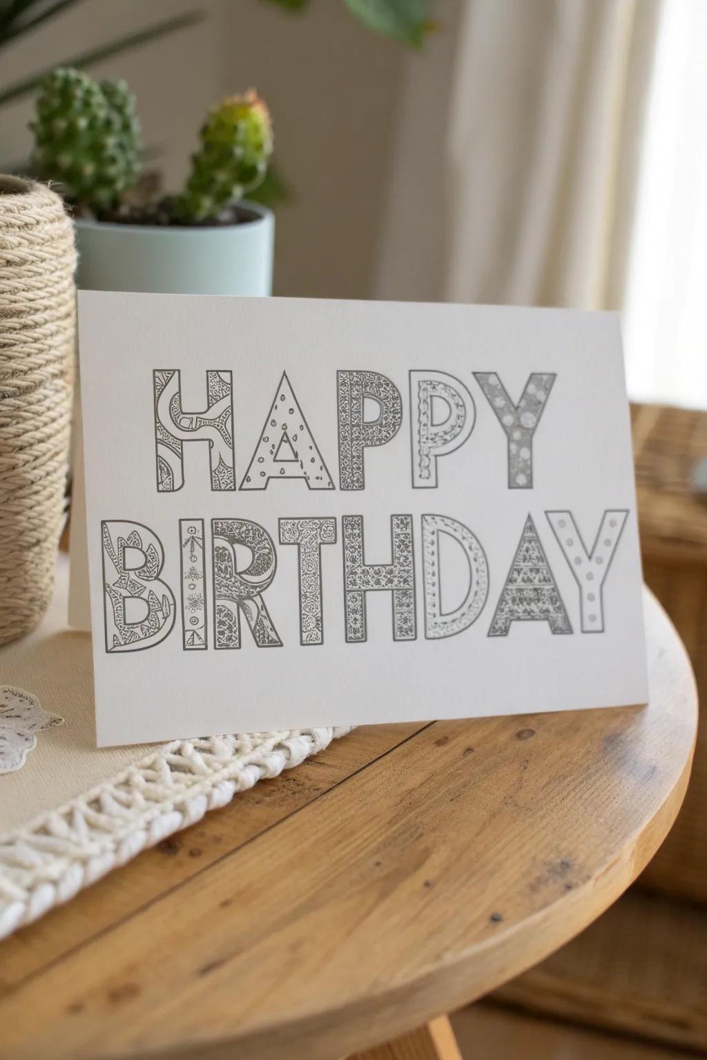 Transform your birthday wishes into a work of art with Zentangle-inspired typography. #MinimalistArt #ScandinavianStyle #BohoChic