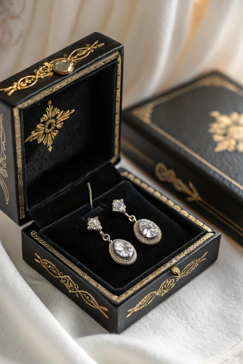 Timeless diamond earrings add elegance to any outfit.