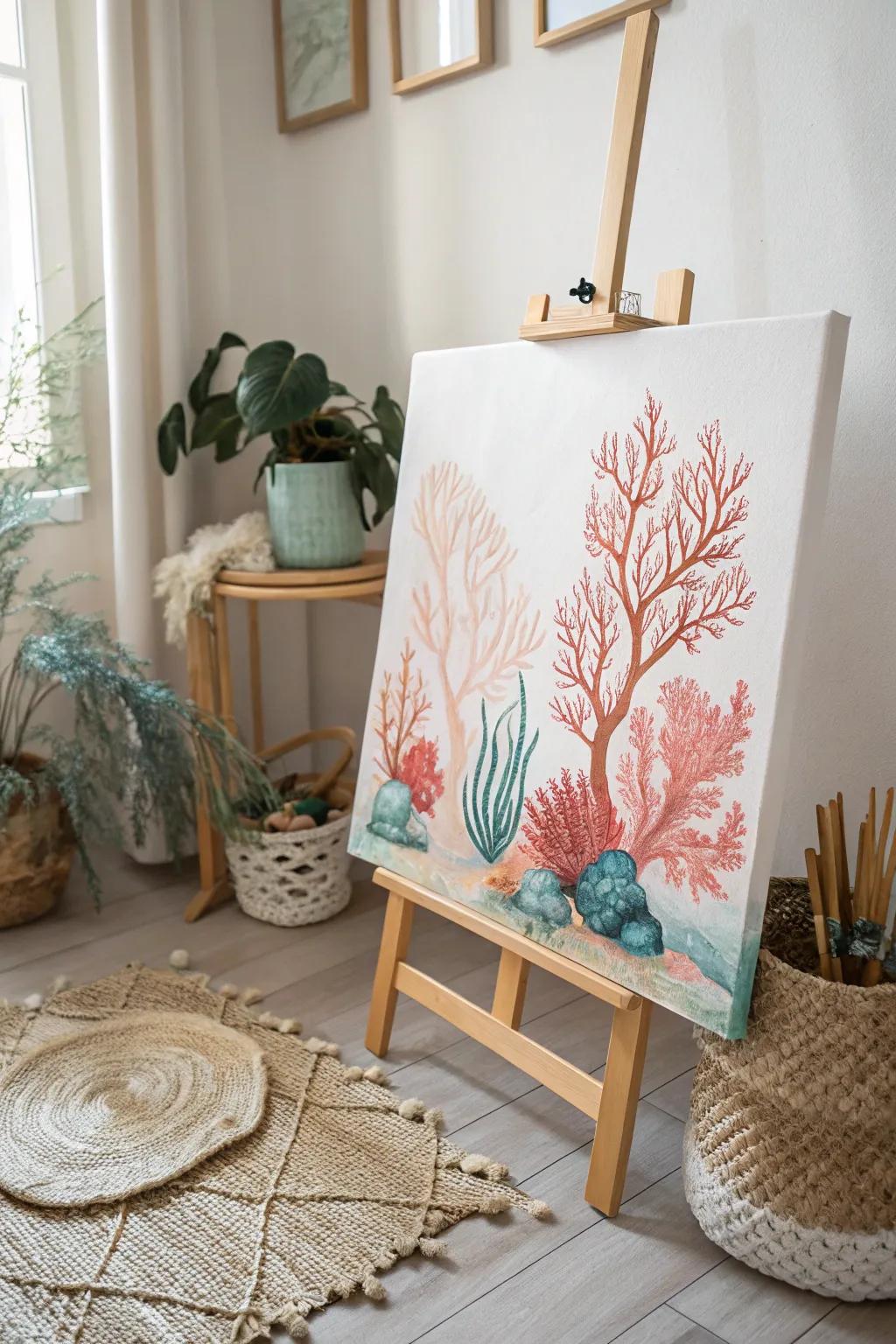 Bring the serene beauty of the ocean into your home with this minimalist coral painting. 🌊🎨