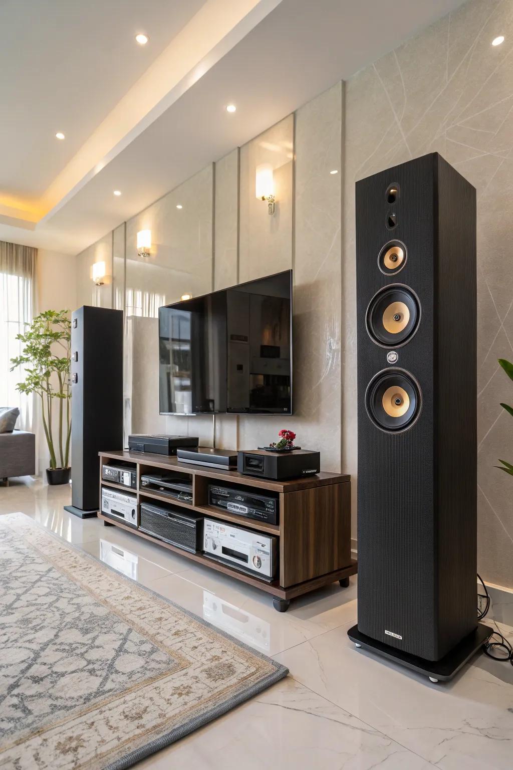 A high-quality sound system enhances the enjoyment of music and movies.