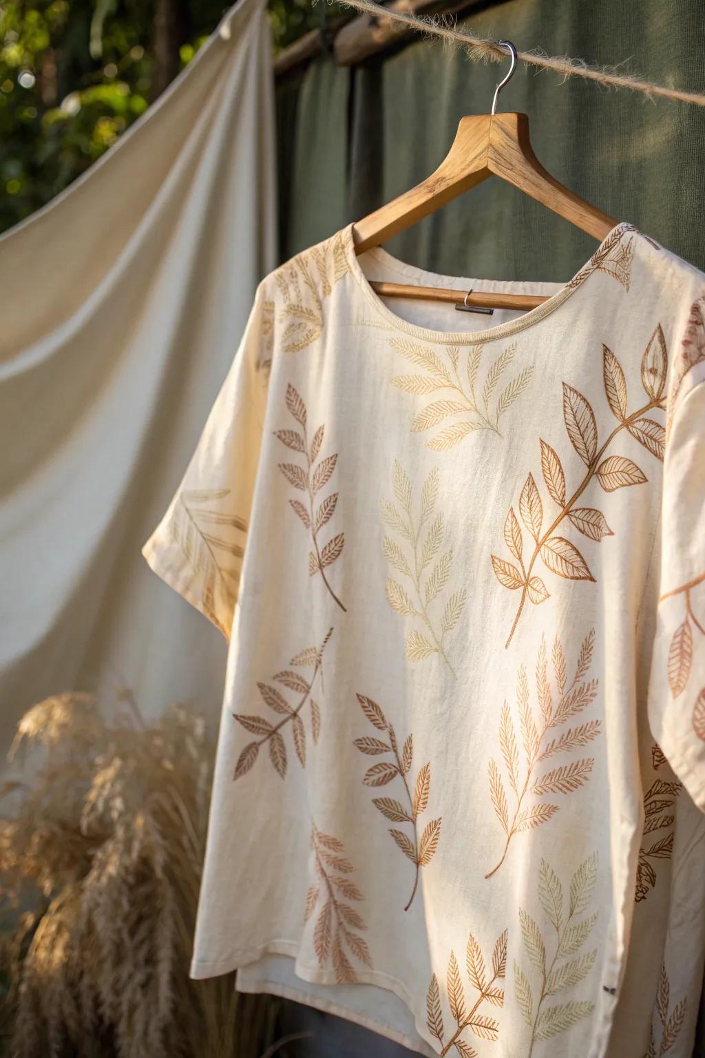 Embrace nature's palette with this eco-friendly, leaf-printed school shirt design.