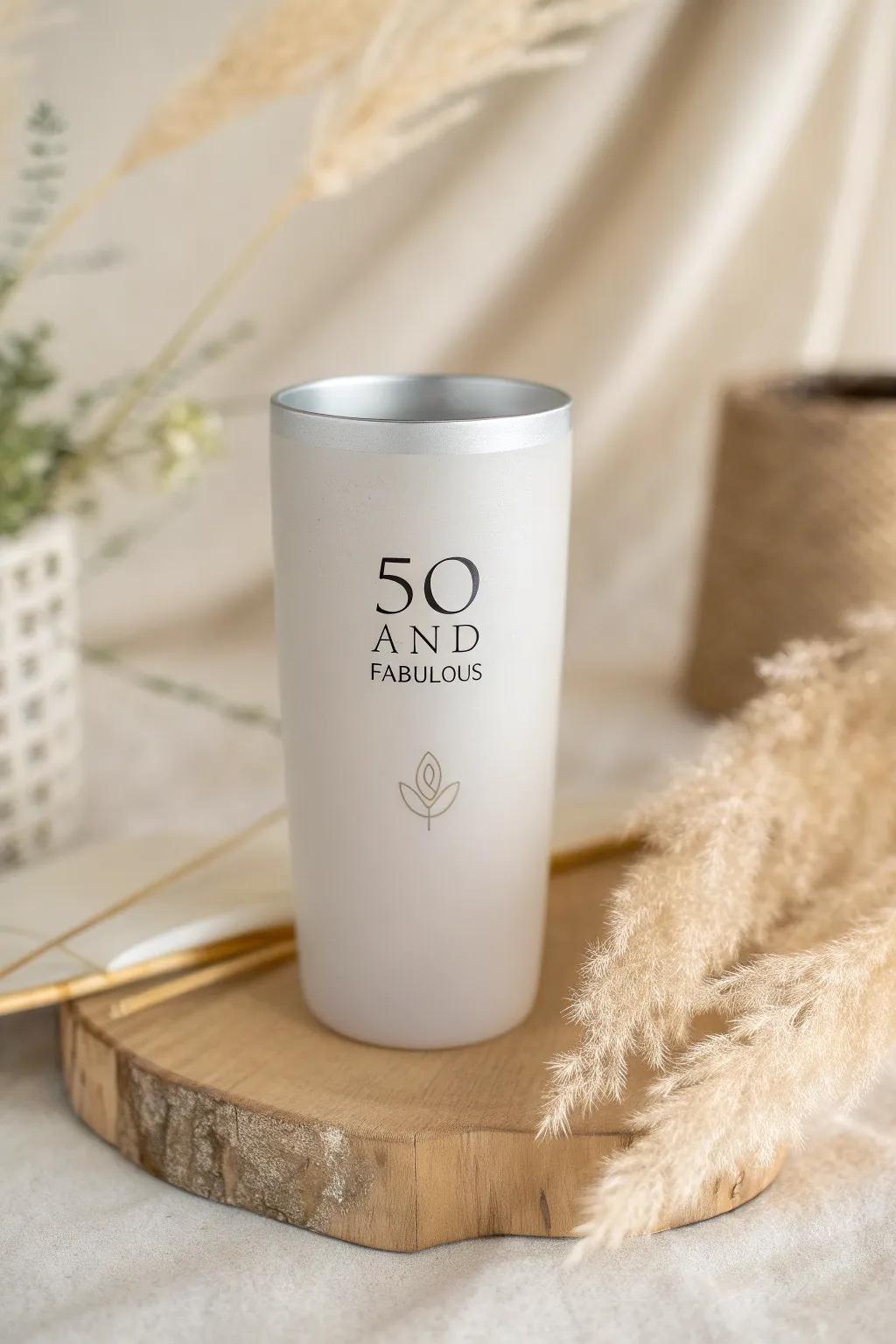Sip in style and confidence with this '50 and Fabulous' tumbler, the perfect blend of elegance and simplicity.