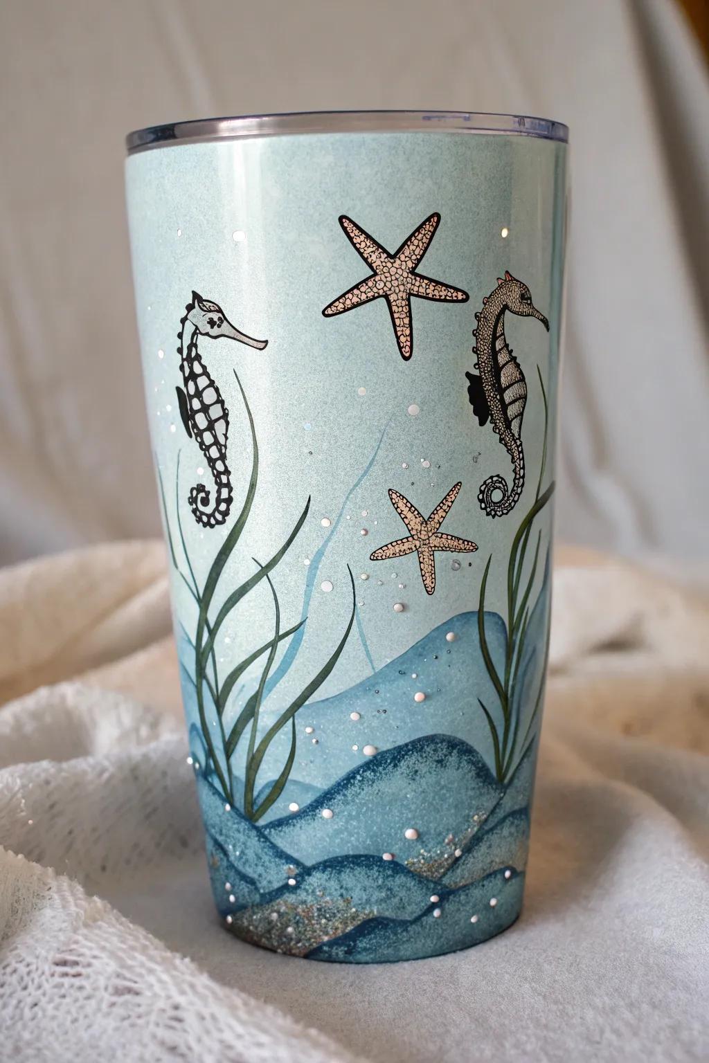 Discover serene ocean vibes with this beautifully crafted under-the-sea tumbler.
