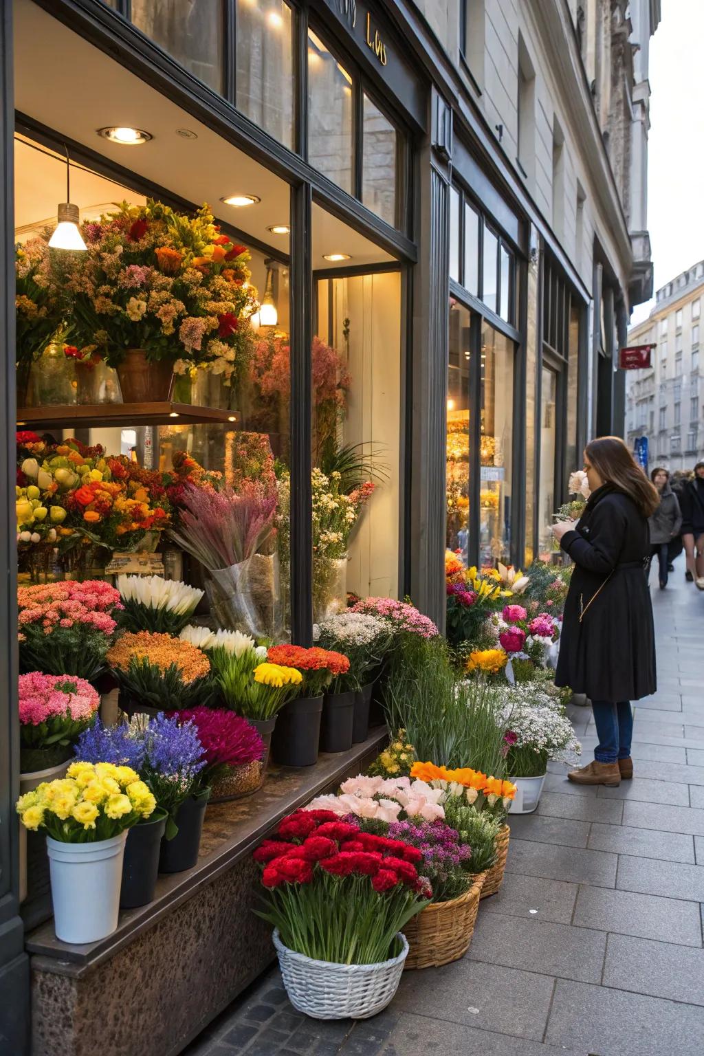 Eye-catching window display in a flower shop