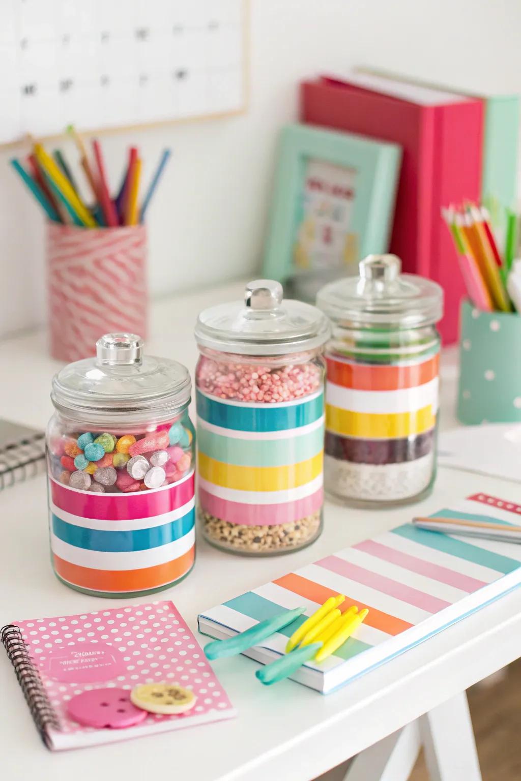 Bold striped jars for a pop of color.