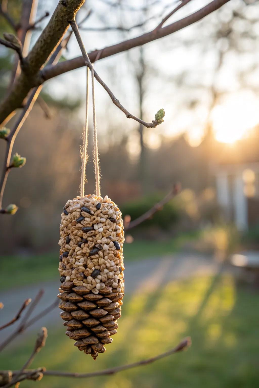 Invite nature to your backyard with this charming DIY pinecone bird feeder!