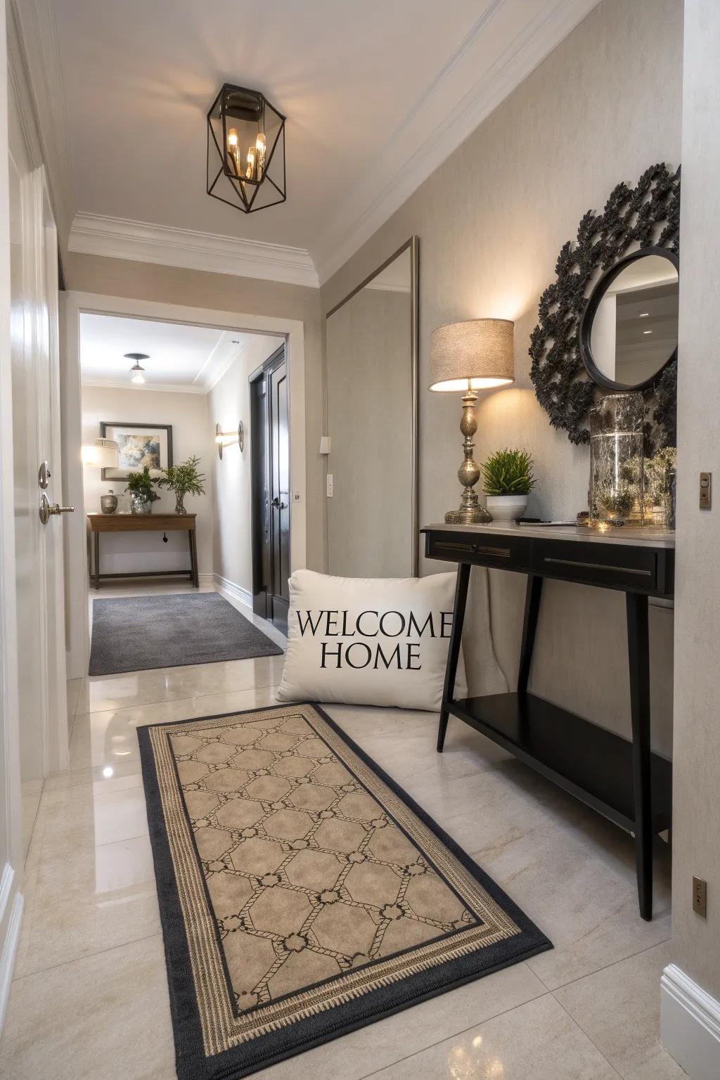 A personalized mat adds a welcoming touch to entryways.