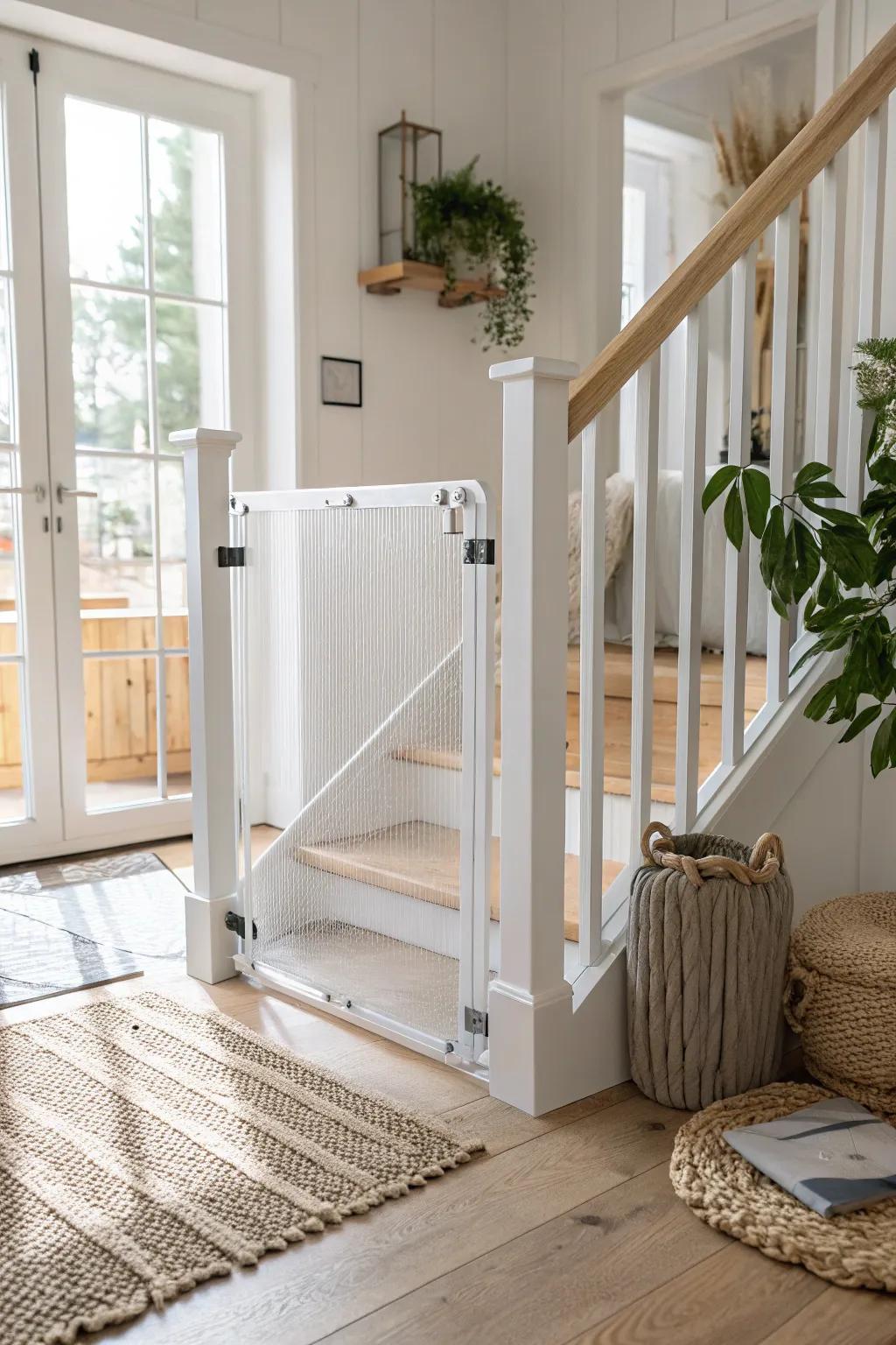 Sleek Safety: Elevate your space with a transparent acrylic baby gate that blends style and function seamlessly.