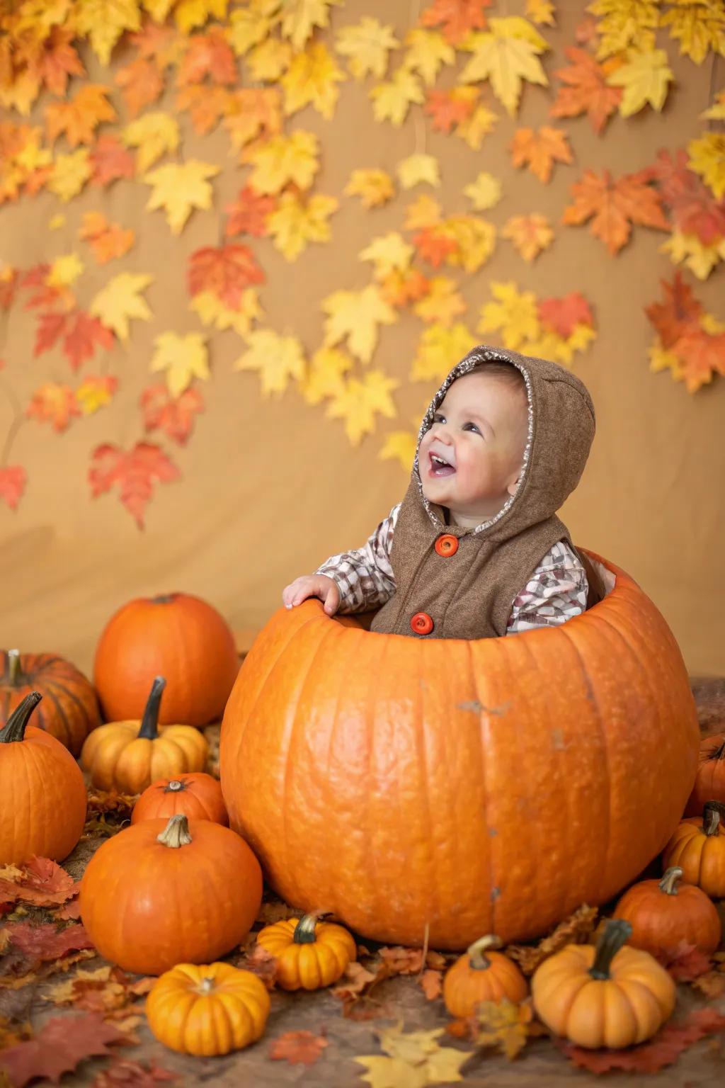 Mini pumpkins add a whimsical and delightful touch.