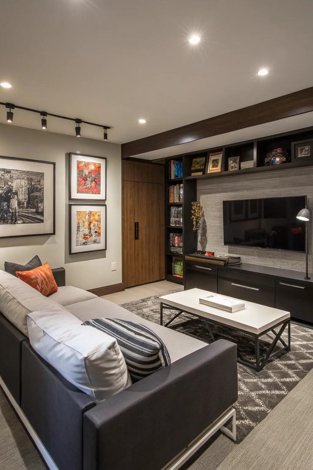 Multifunctional spaces optimize utility and style in a bachelor pad