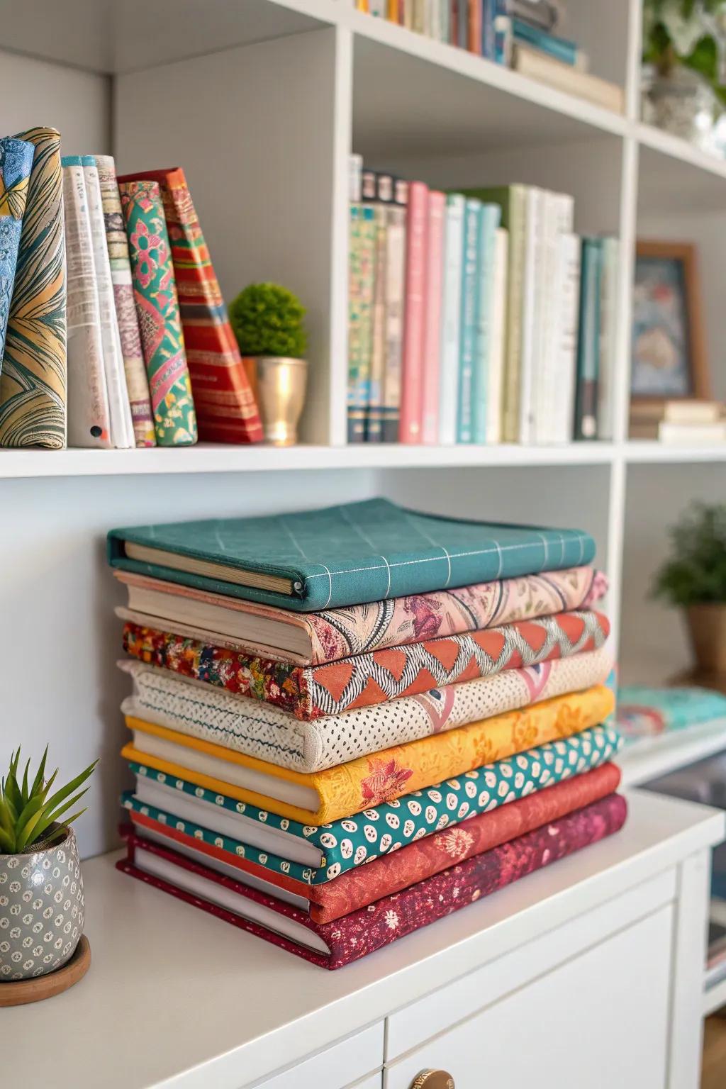 Personalize your writing space with fabric-covered journals.