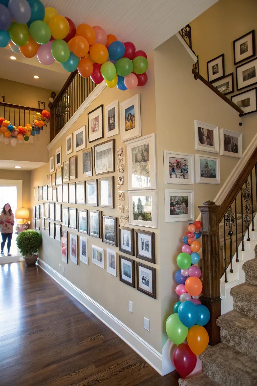 A balloon garland photo wall invites guests for memorable snapshots.