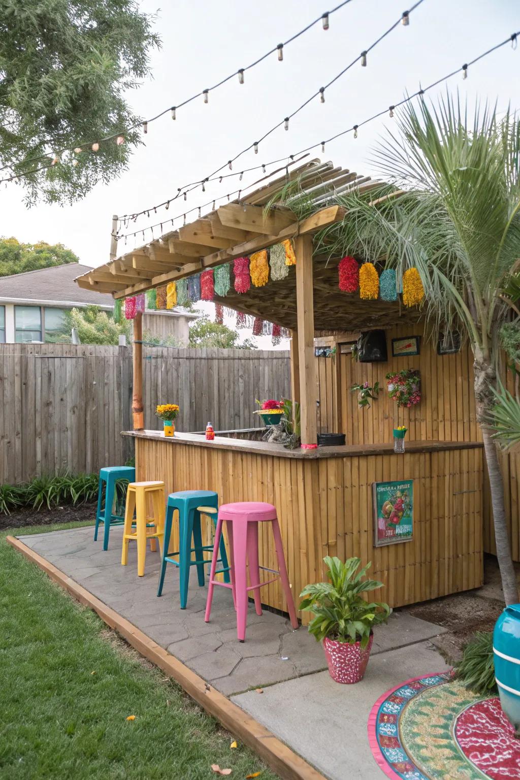 Bamboo tiki bars add a tropical vibe to your outdoor space.