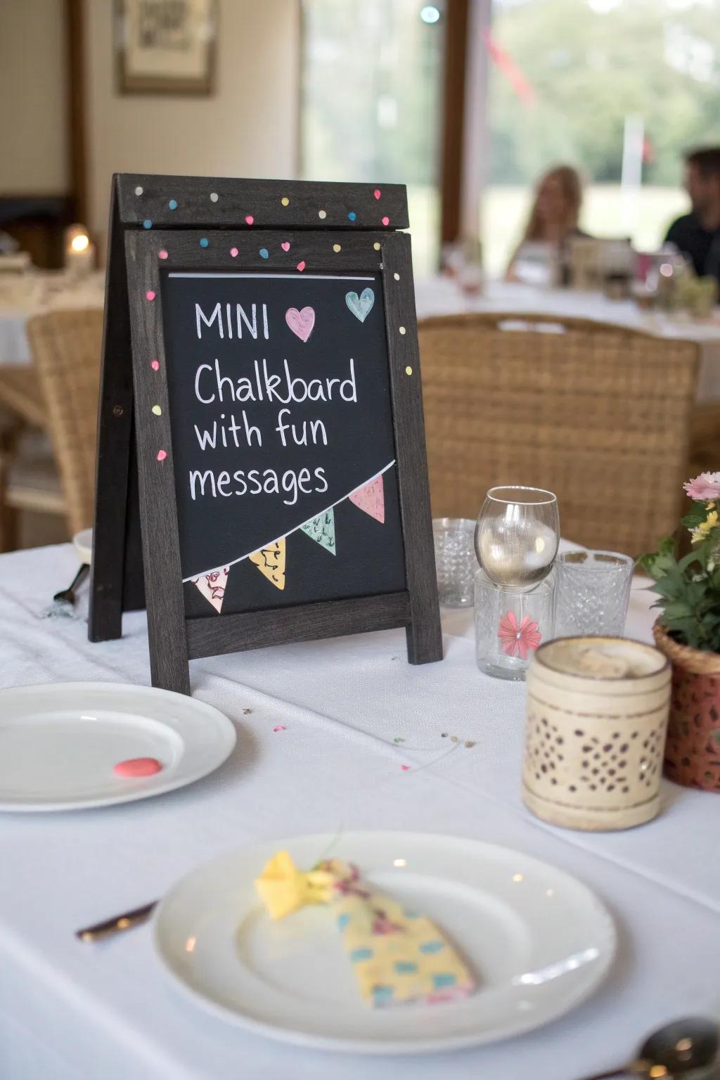 Interactive and fun, this chalkboard centerpiece keeps guests entertained.