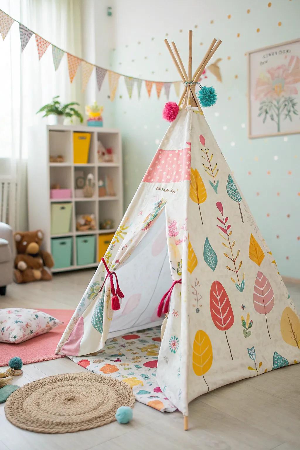 A mini teepee bed, adding a whimsical touch to your decor.