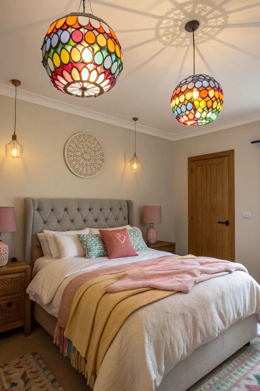 Colorful fixtures bring vibrant energy to your bedroom.