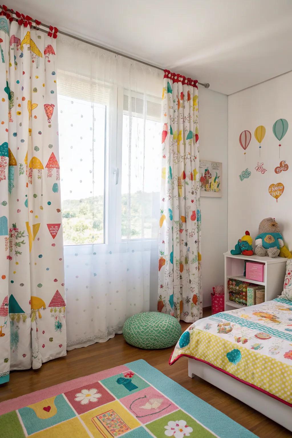 Playful curtains in a toddler's bedroom, adding color and personality.