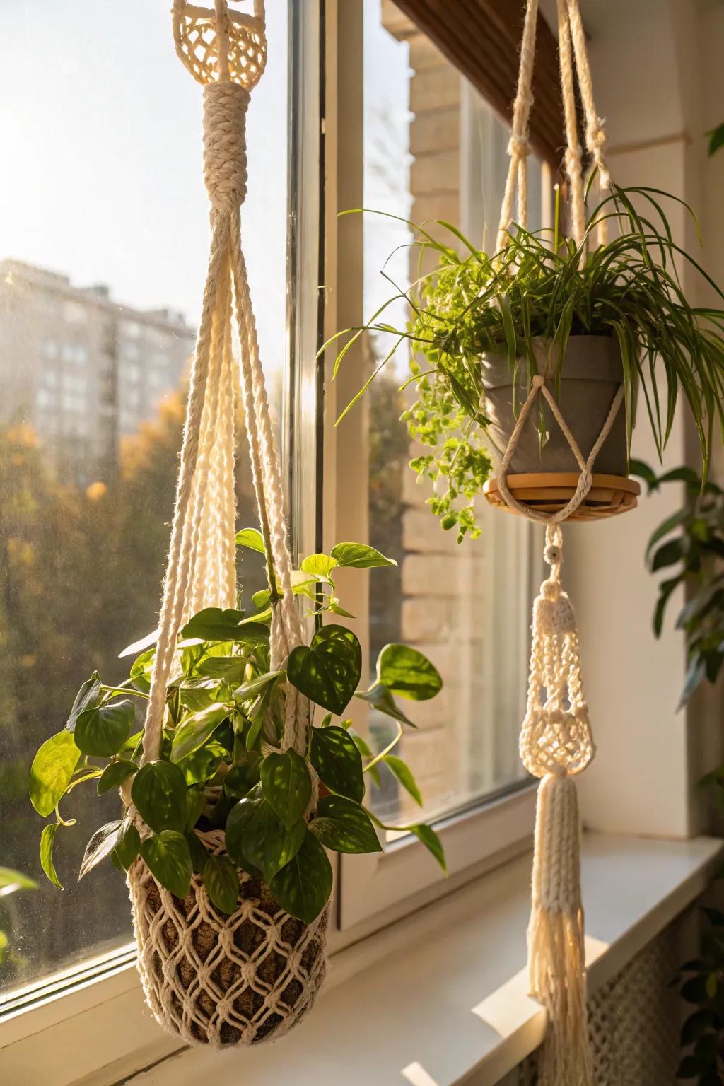 Elevate your plant display with handmade crochet hangers.