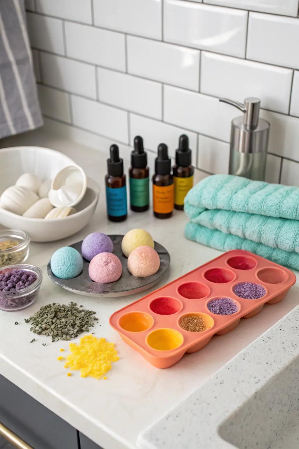 A DIY bath bomb kit for crafting a personalized spa experience at home.