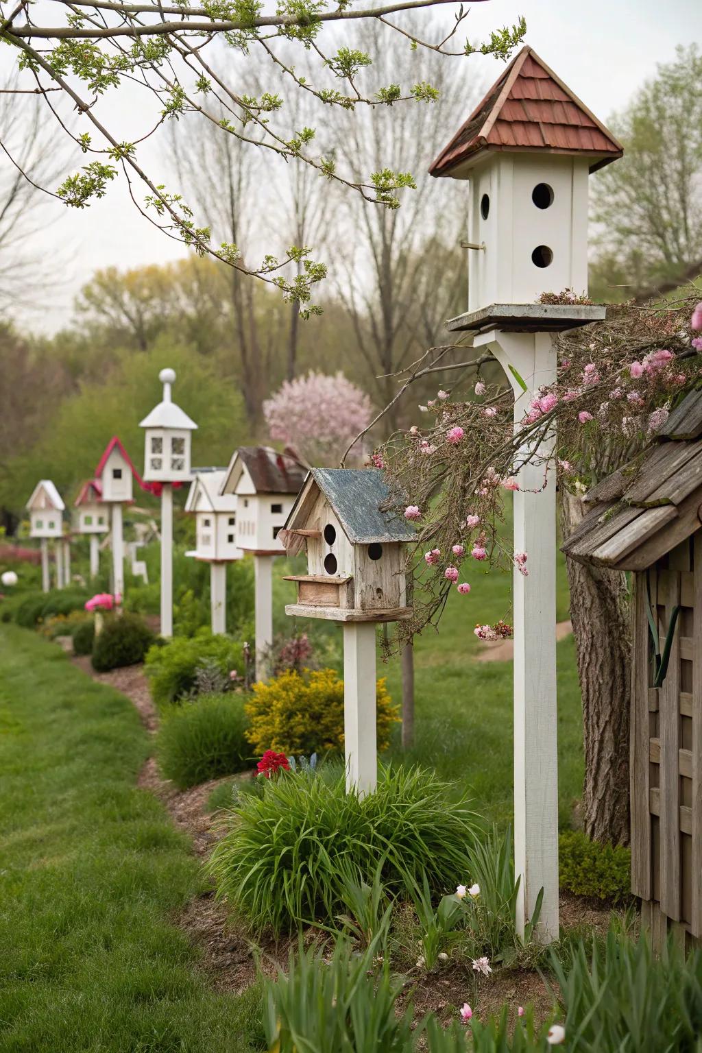 Bring joy with a whimsical birdhouse village in your garden.