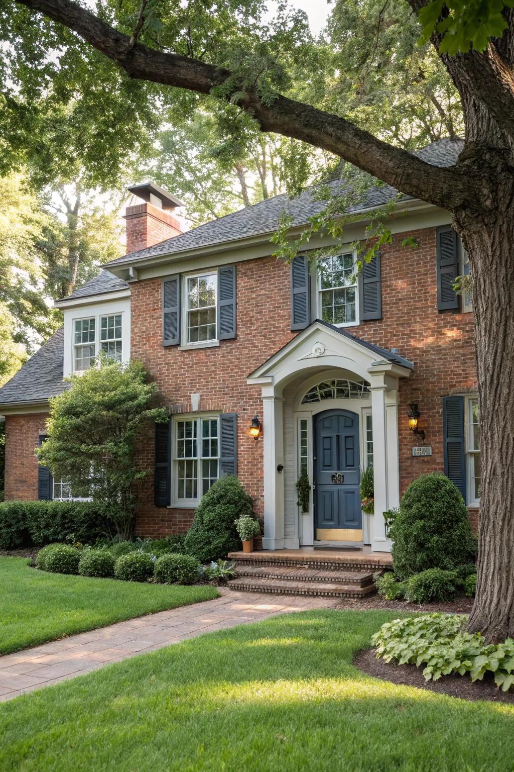 Dark blue-gray doors add refined sophistication to traditional homes.