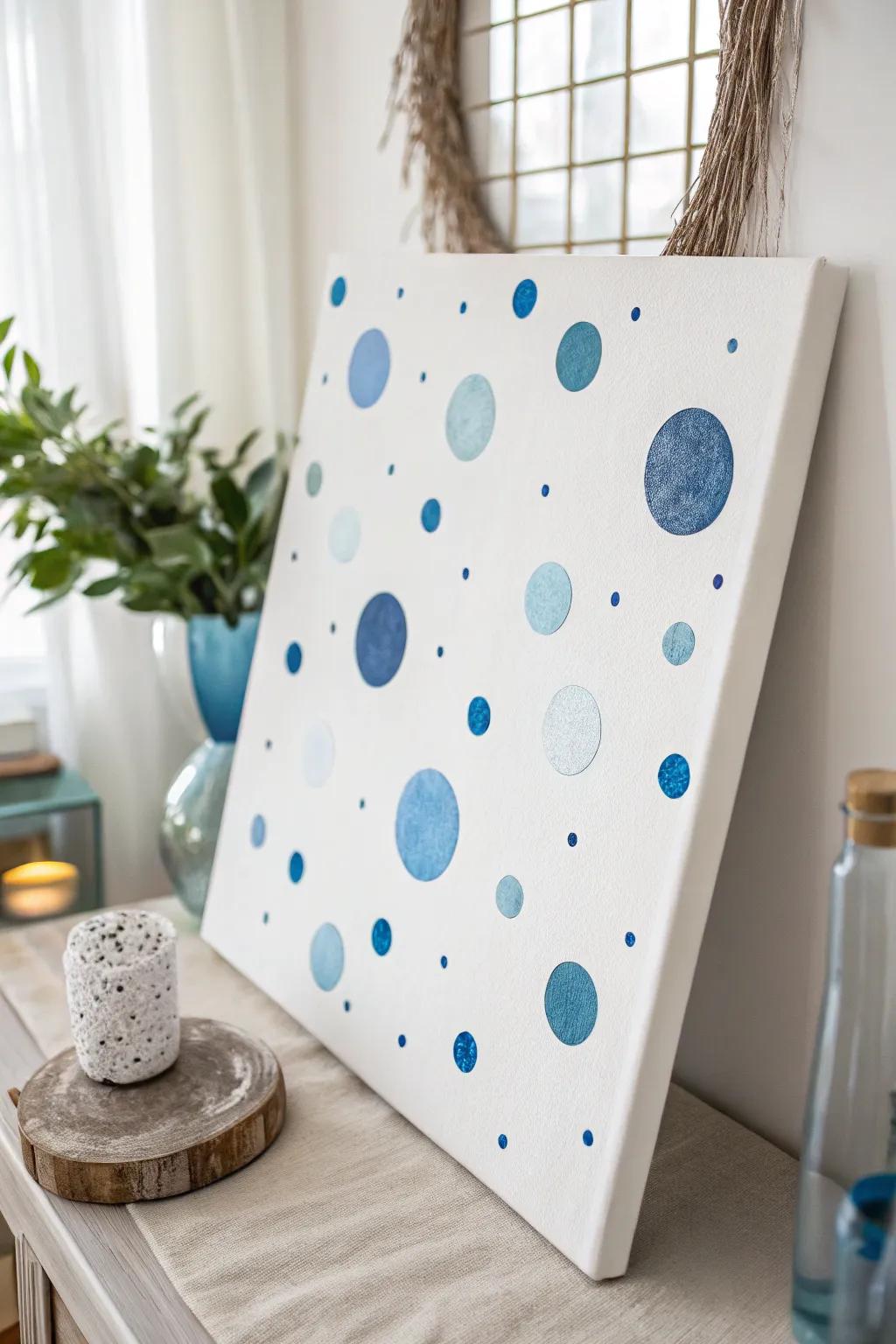 Embrace simplicity with whimsical blue dots – a delightful touch of artistry for your serene space.