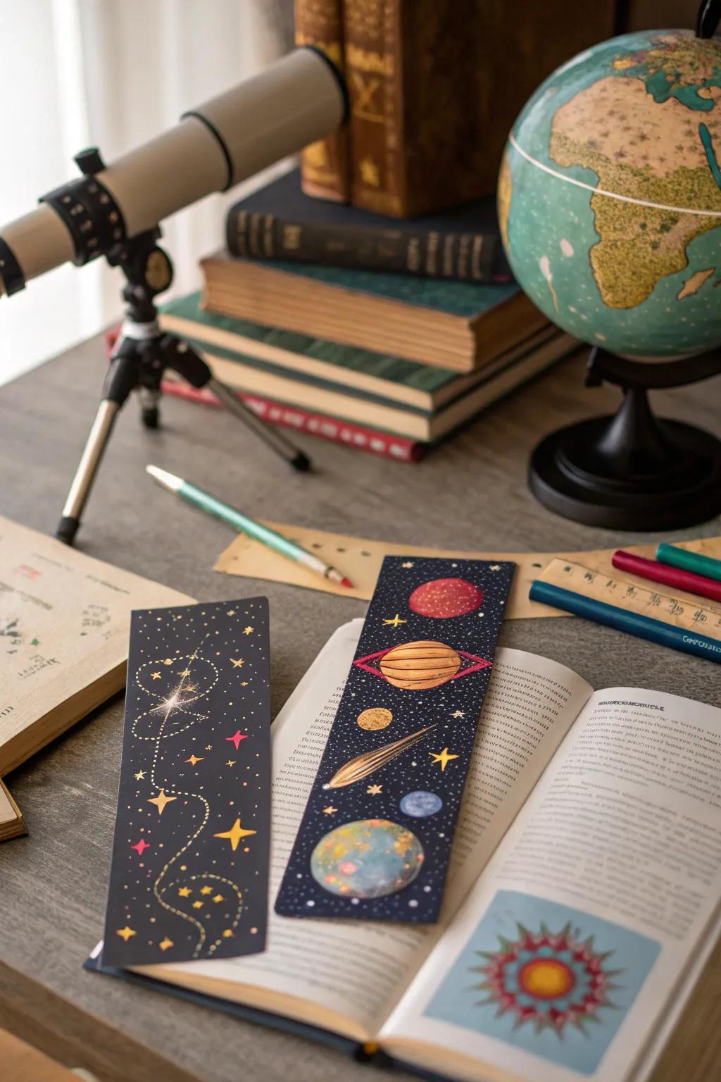 Galaxy and star designs bring the beauty of the cosmos to bookmarks.