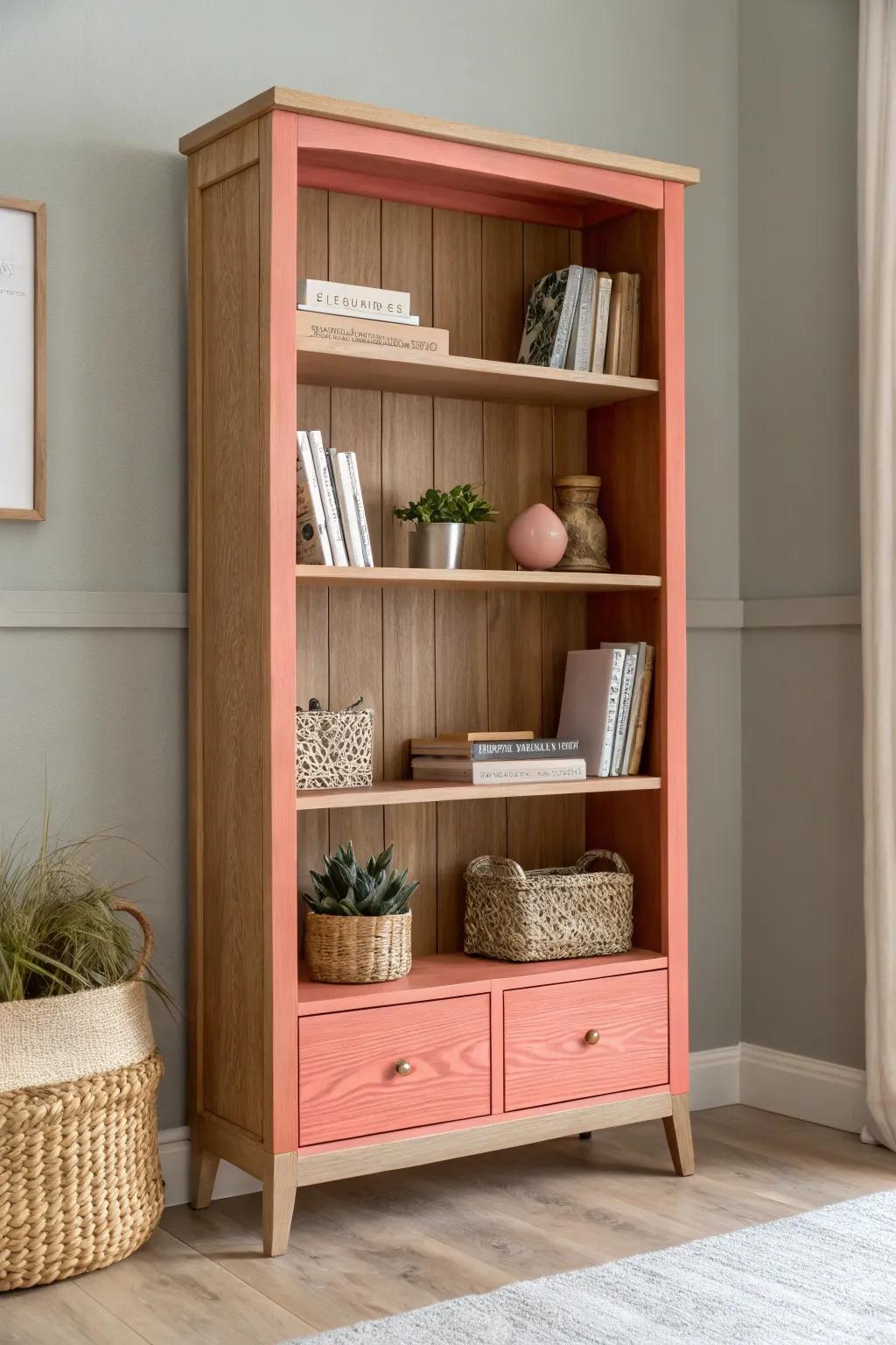 Discover the joy of subtle surprises with a pop of color that transforms your bookshelf into a chic focal point.
