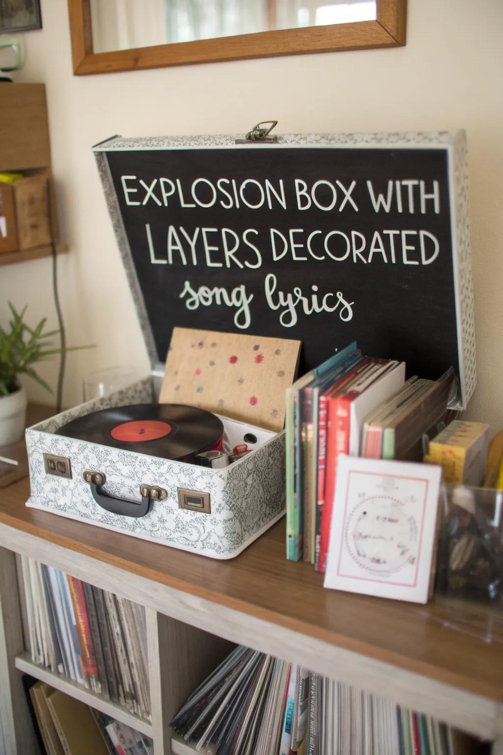 An explosion box filled with favorite song lyrics.