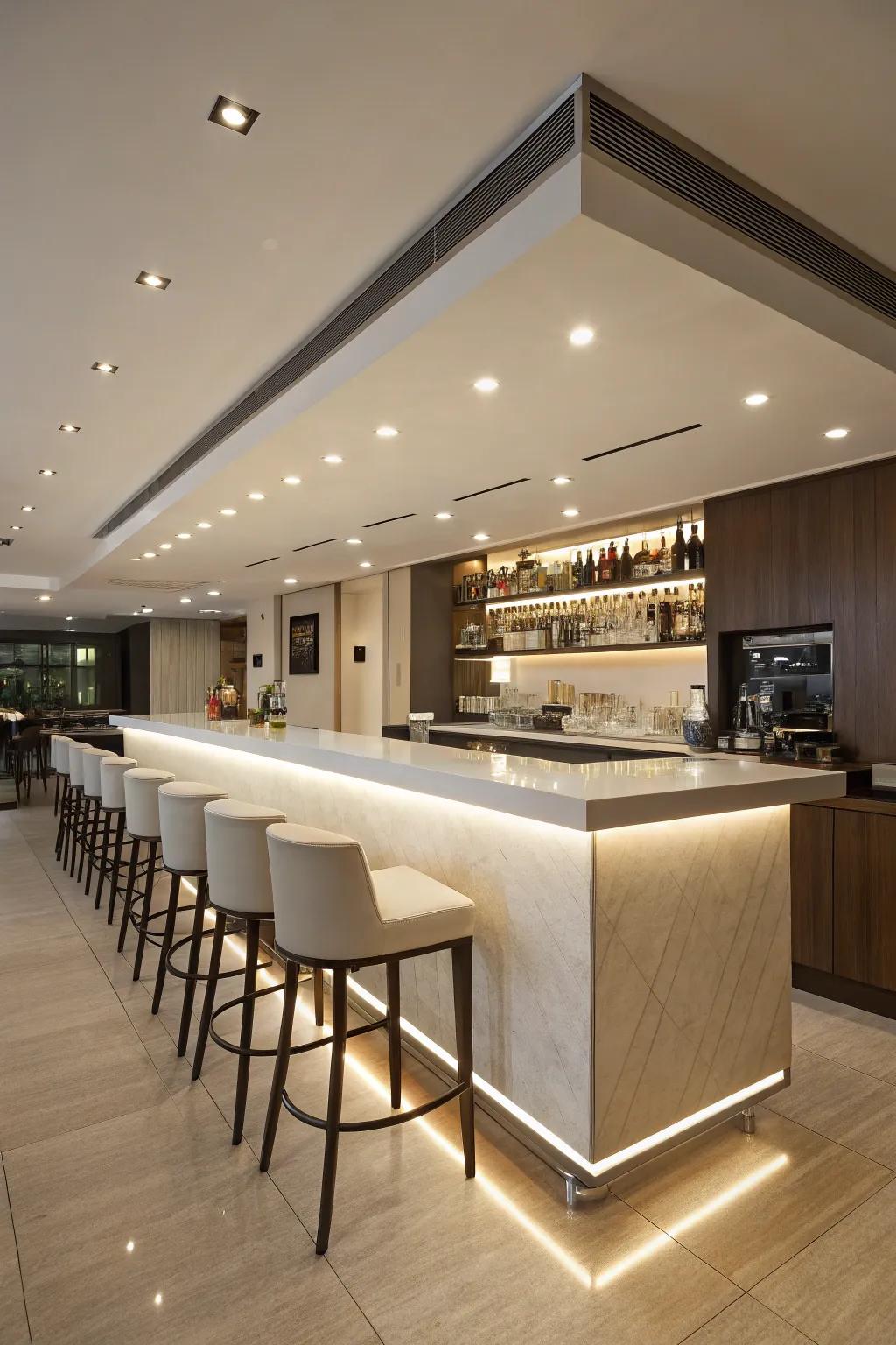 Recessed lighting offers a sleek, modern vibe.