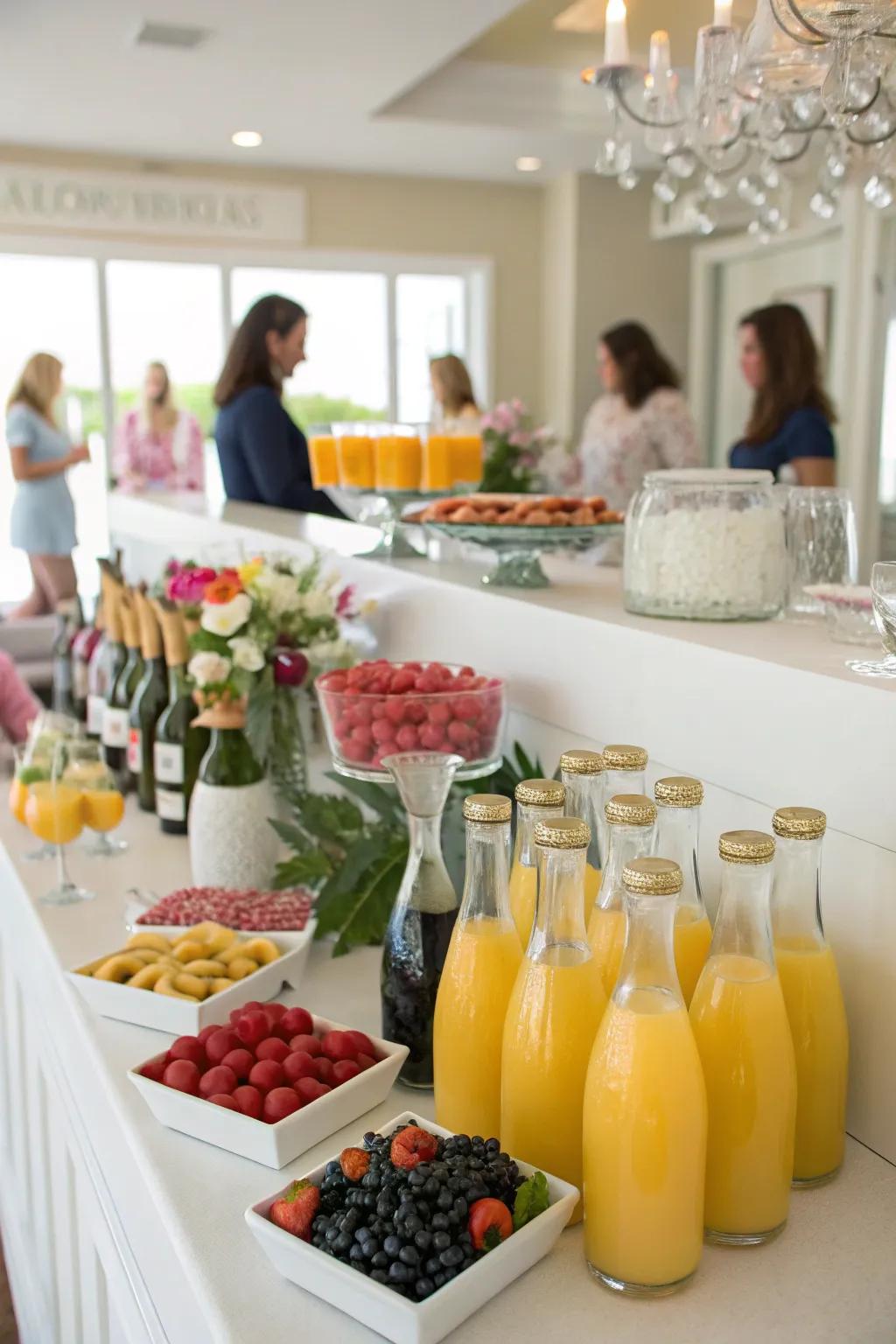 A mimosa bar adds a festive beverage option to your bridal shower.