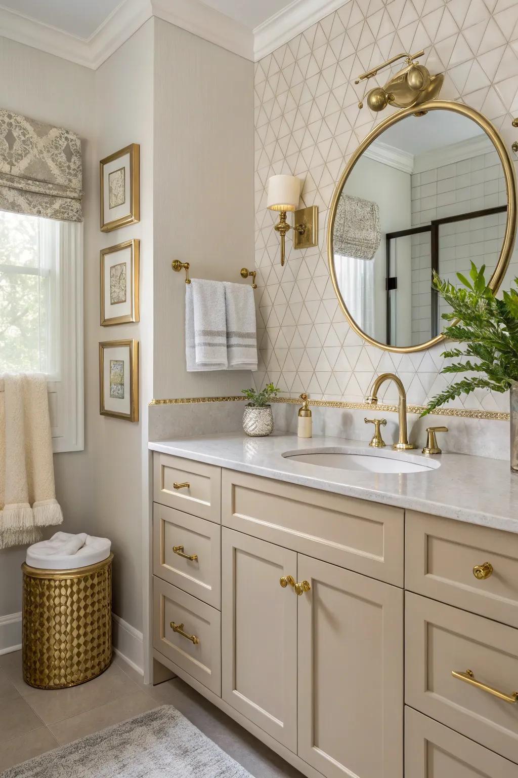 Brushed brass accent pieces adding a subtle elegance to the bathroom.