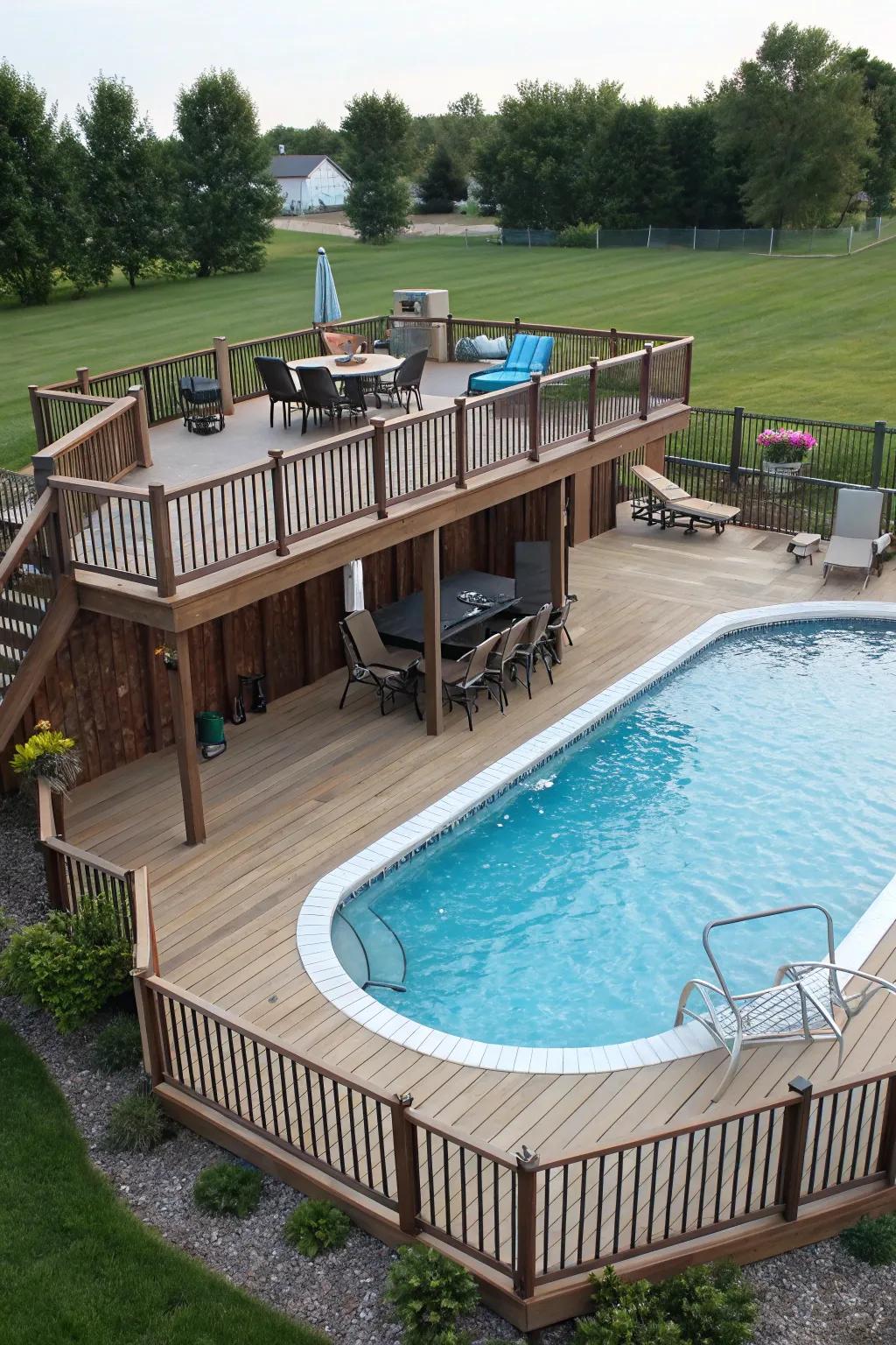 Multi-level designs add functionality and a touch of grandeur to your pool area.