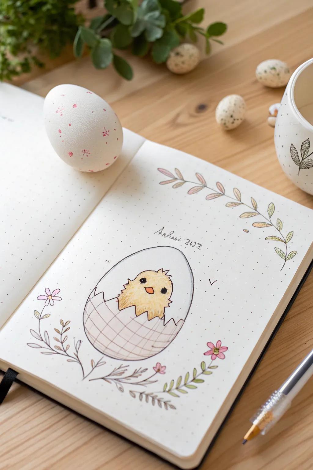 Add a touch of humor to your journal with these adorable chick doodles, perfect for a playful Easter vibe.