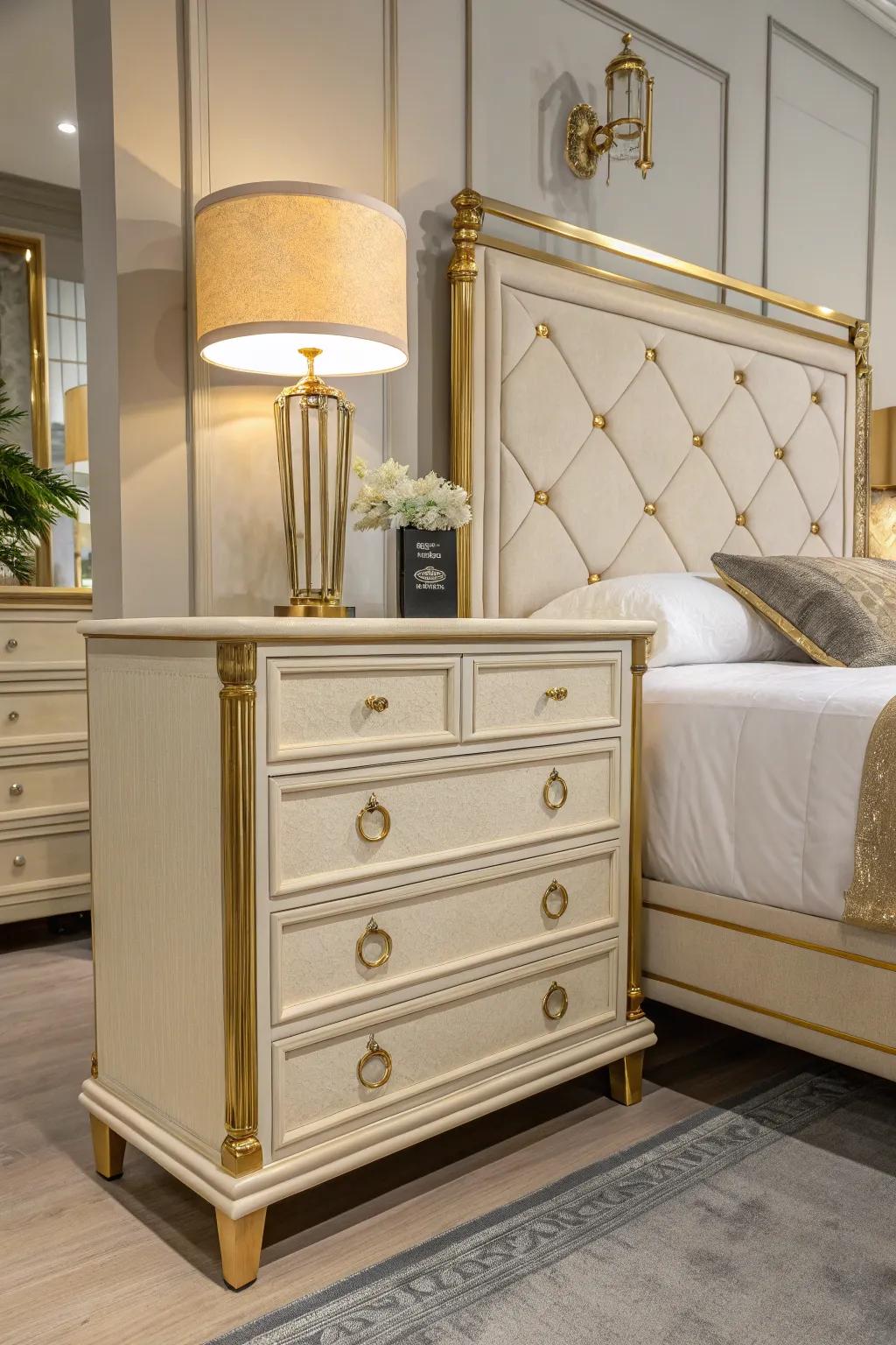 Sophisticated gold hardware that enhances the furniture's elegance.