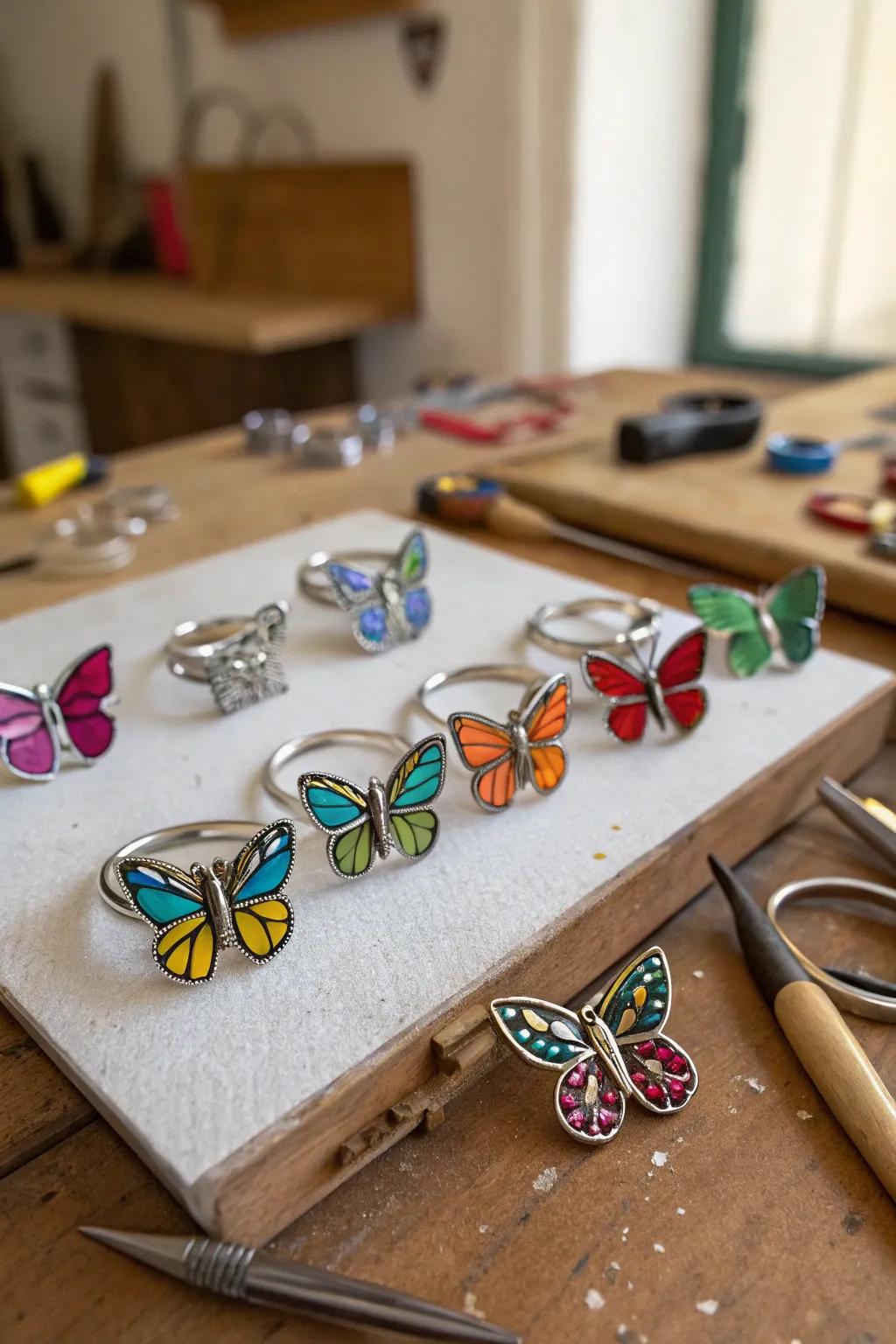 Make whimsical butterfly rings for a playful accessory.