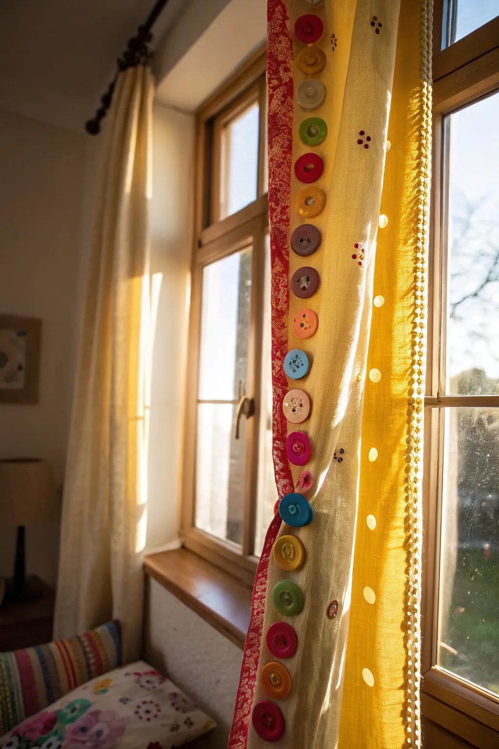 Add flair to your windows with creative button curtains.