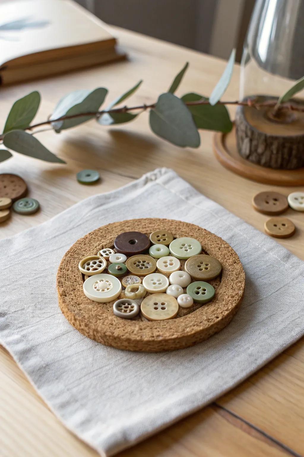 Elevate your table decor with handcrafted button coasters – where simplicity meets natural elegance.
