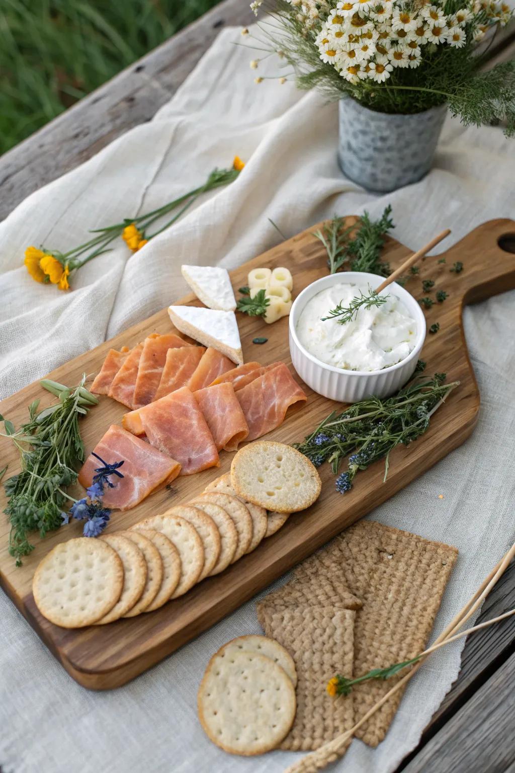 Elevate your camping culinary experience with the unexpected delight of smoked fish on your charcuterie board. 🌿🧀