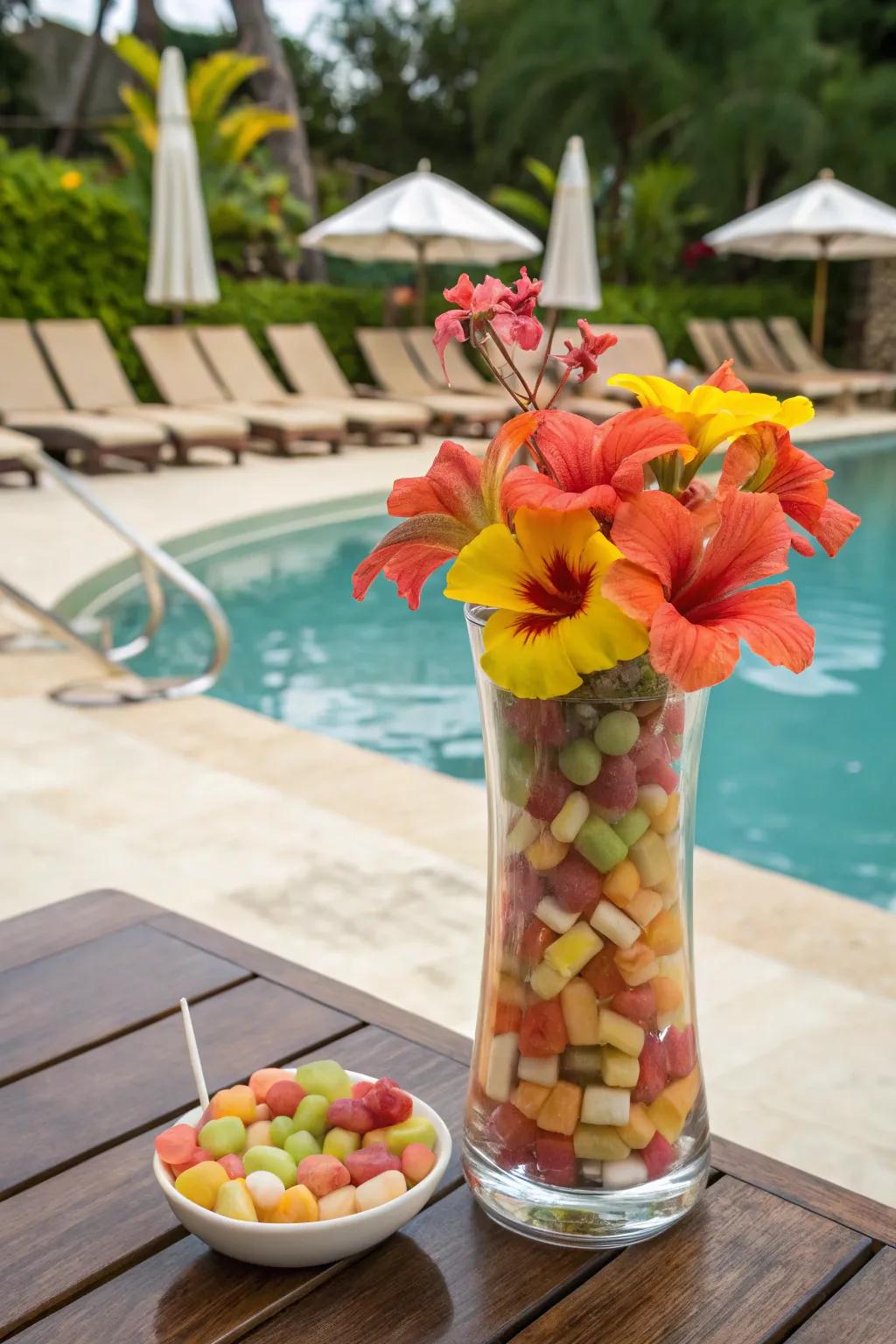 A tropical candy vase brings the vibrant energy of summer to your decor.