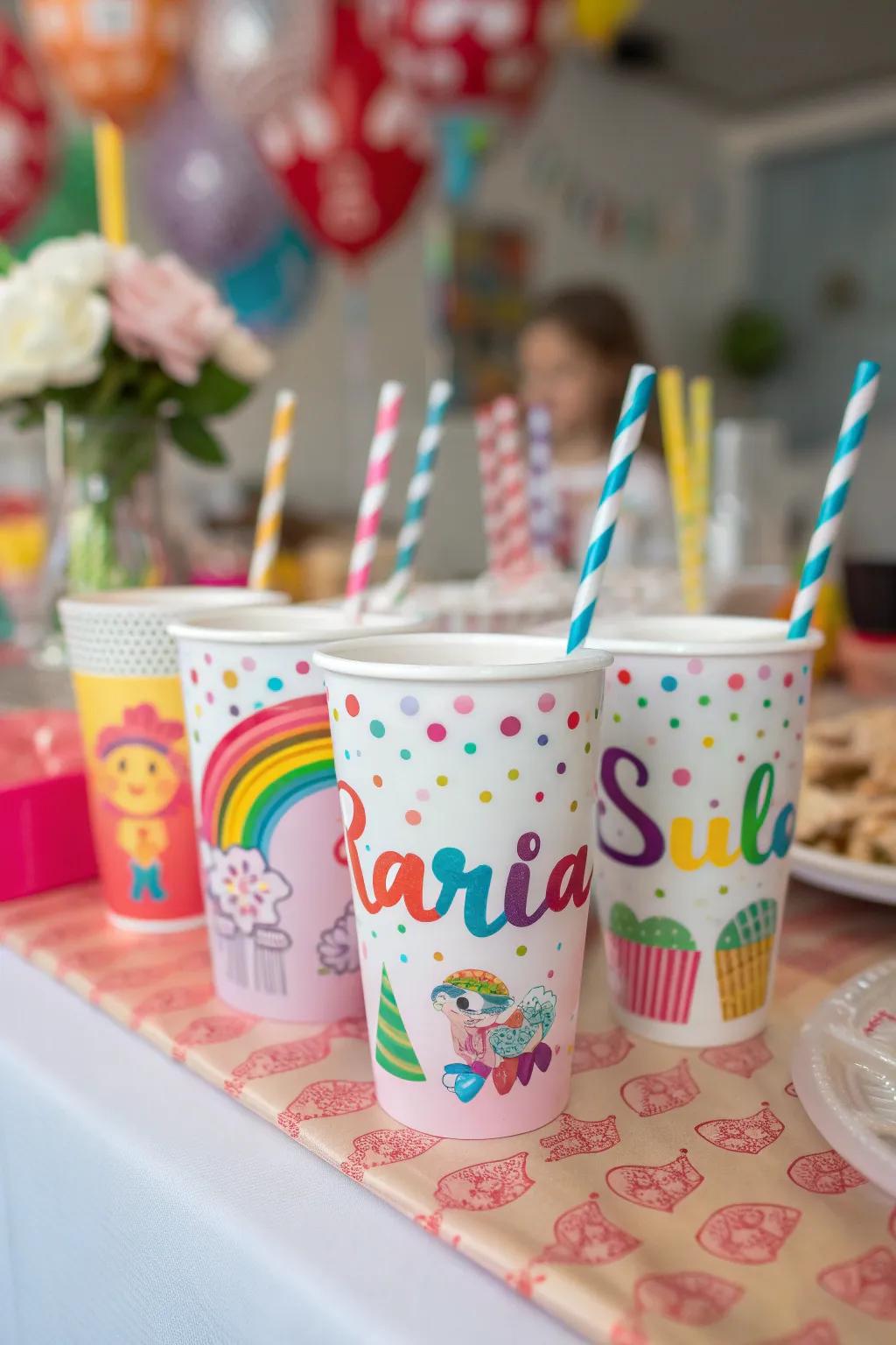 Personalized carnival cups for a touch of practicality.