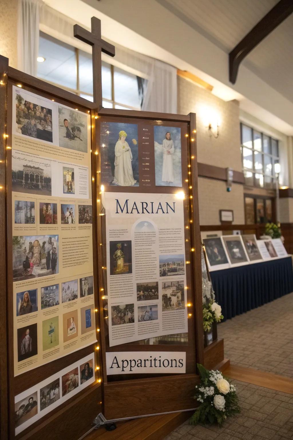 A Marian Apparitions bulletin board inspiring reverence and learning.