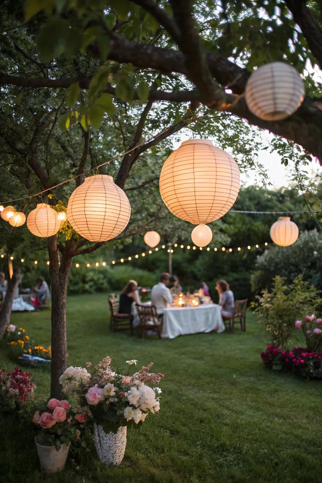 DIY lanterns create a charming and eco-friendly ambiance.