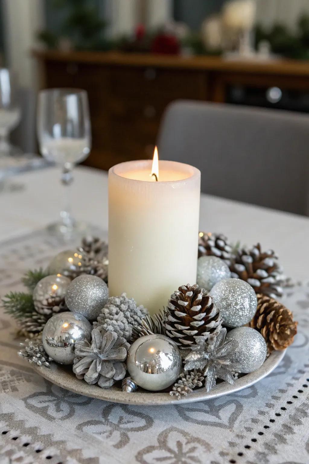 Modern elegance shines with silver accents around your centerpiece.