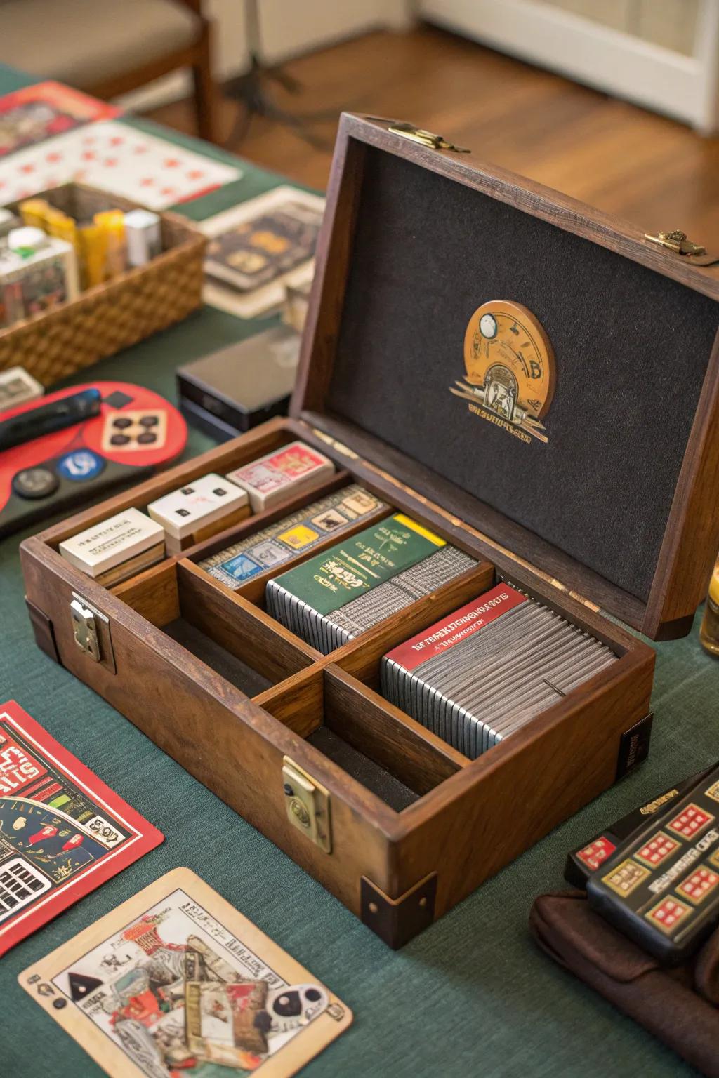 A retro game storage box from a cigar box keeps your game collection organized.