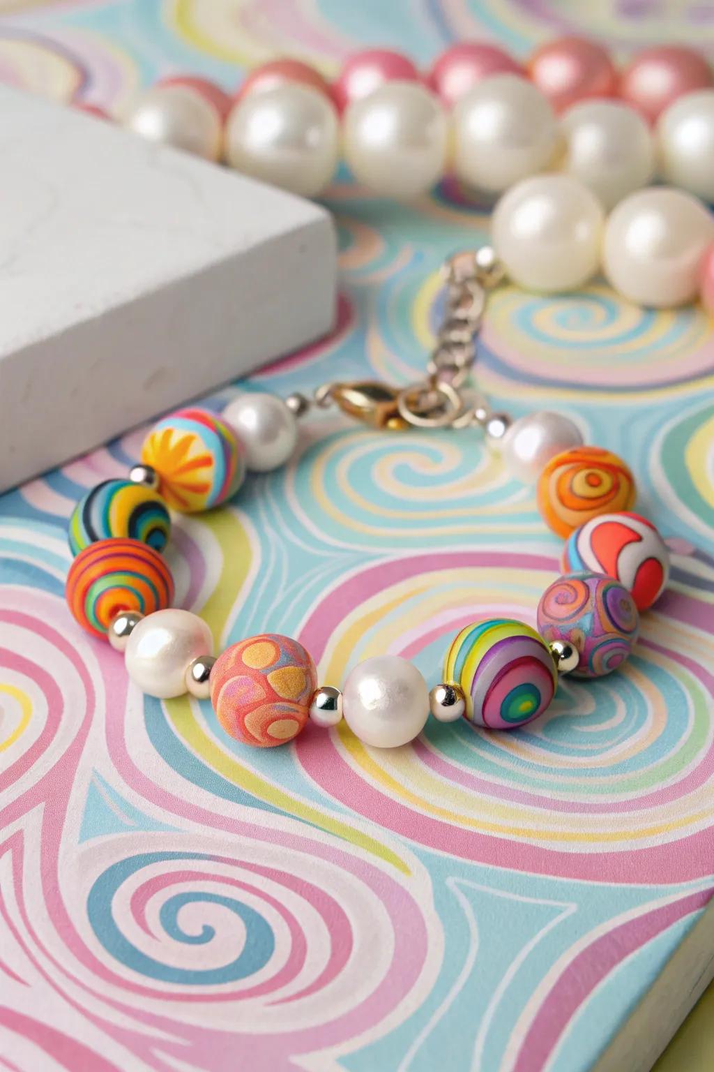 Whimsical swirls and pearls for a fun, creative bracelet.