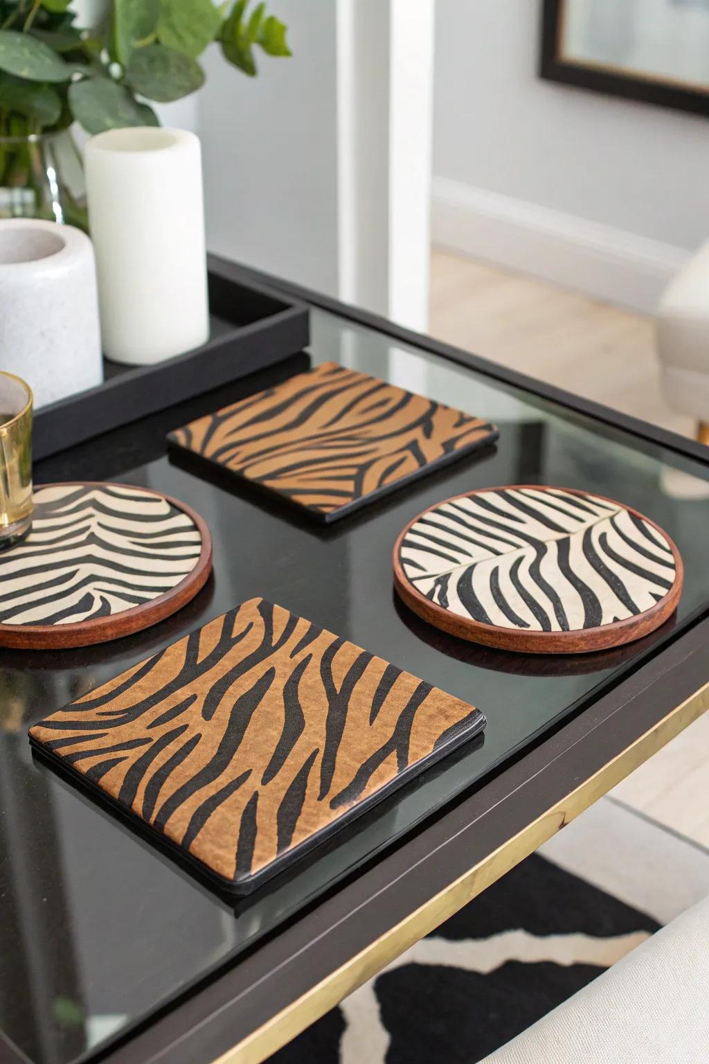 Animal print coasters add a wild touch to your home.